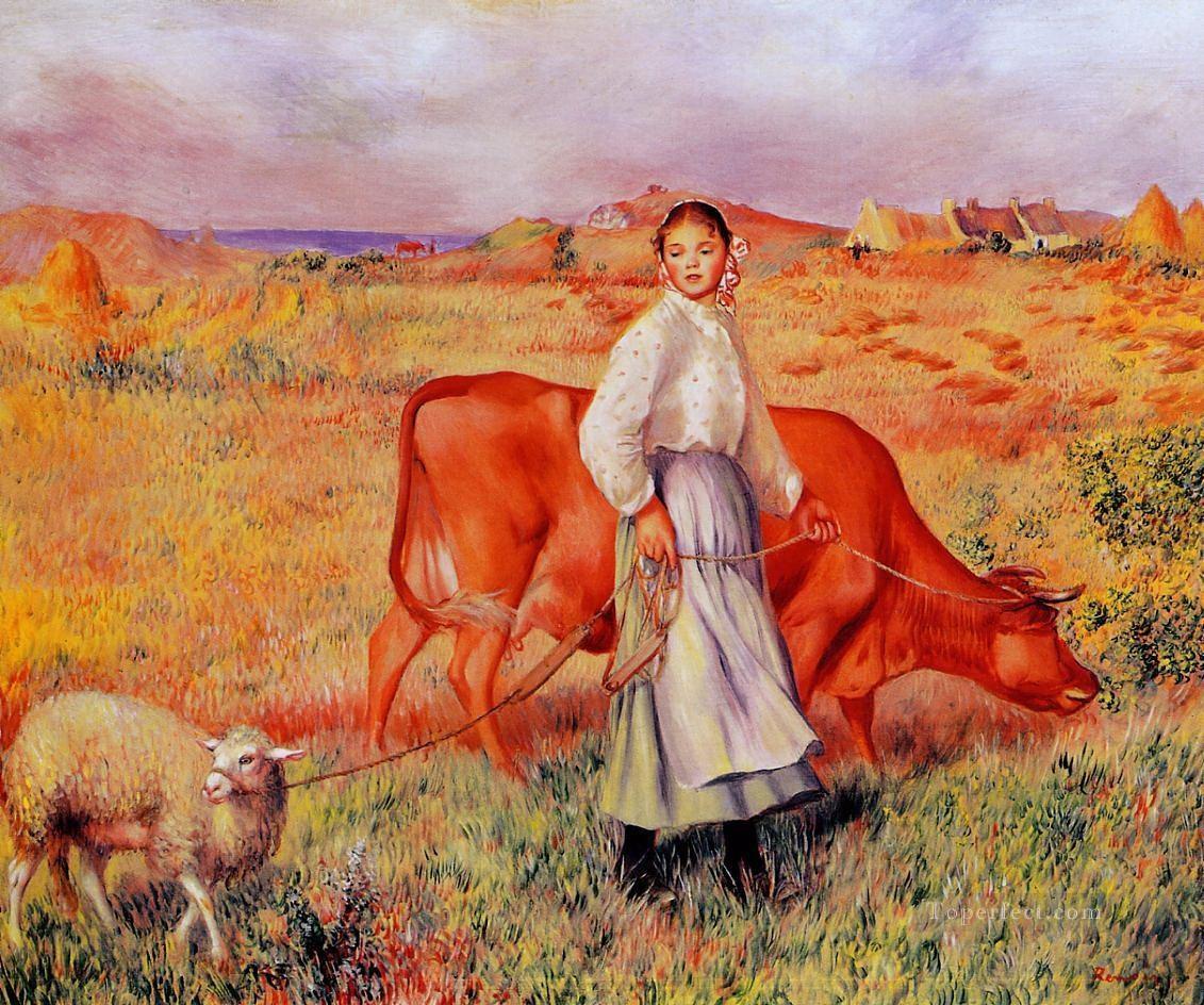 Pierre Auguste Renoir Schäferess kuh und Ewe Ölgemälde